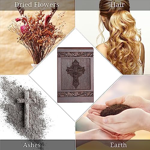 Wooden Carved Cross Urn for Human Ashes 20 Cubic Inch