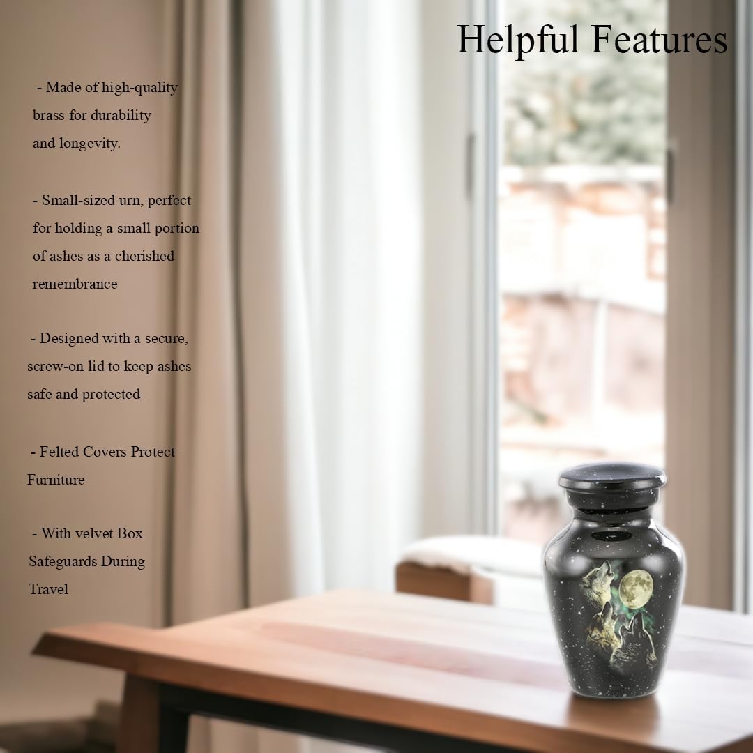 Forever Urns Mini Cremation Urn with 3 Wolves Theme Set of 4 3 cu in Multicolor Handcrafted