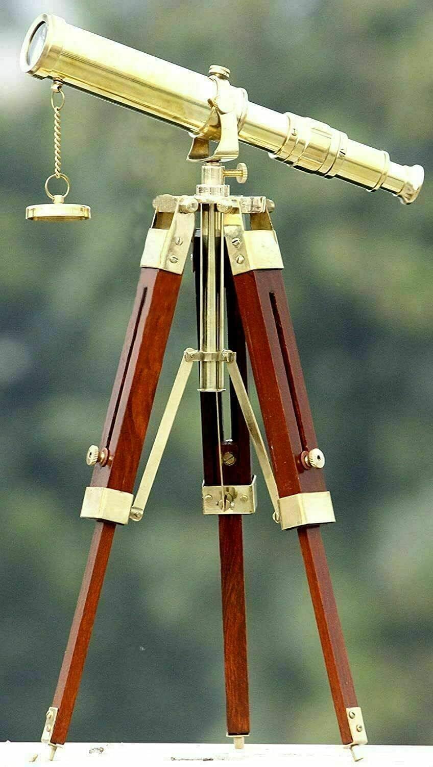 Vintage Brass Telescope with Wooden Tripod Stand 1