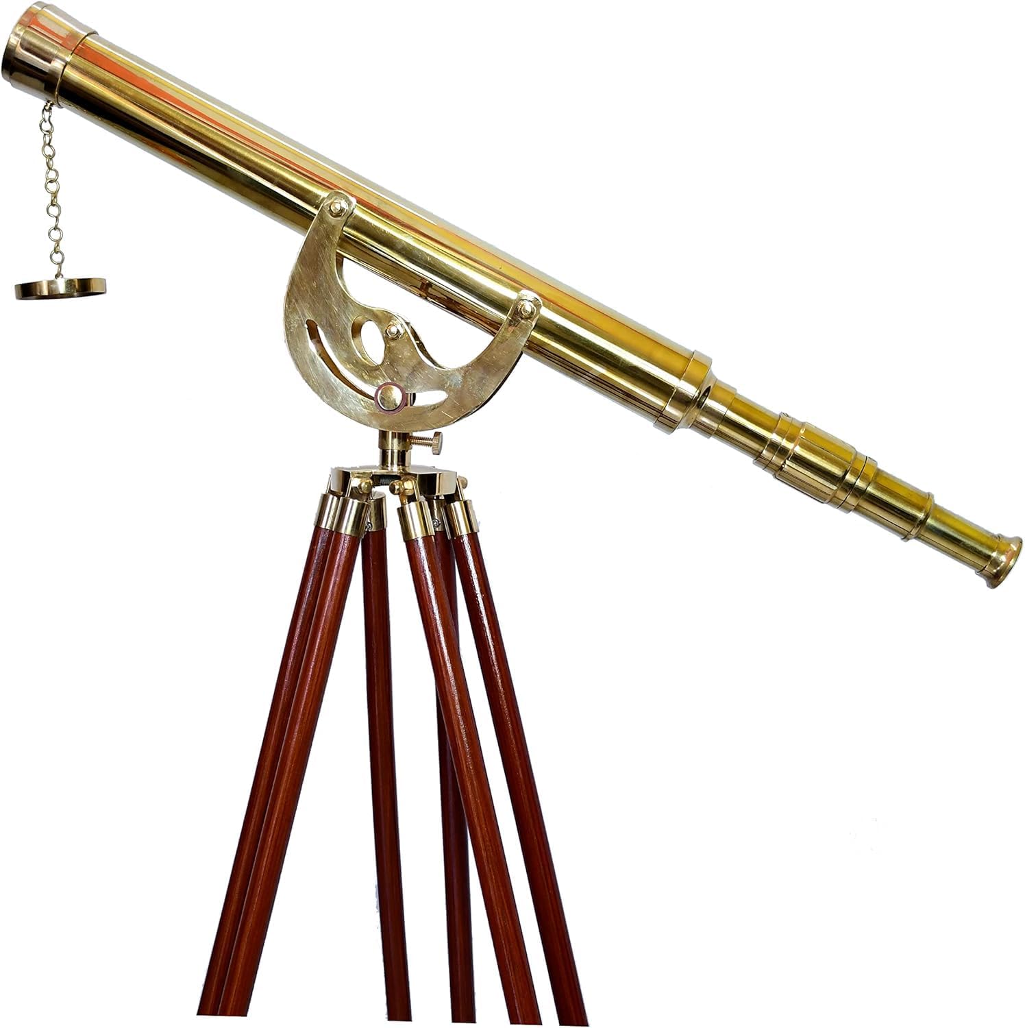 Handmade Shiny Brass Telescope Floor Standing Wooden Tripod Home Decor