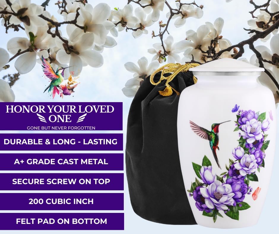 Humming Bird with Magnolia Flower Cremation Urn for Human Ashes - Decorative Urn for Adults