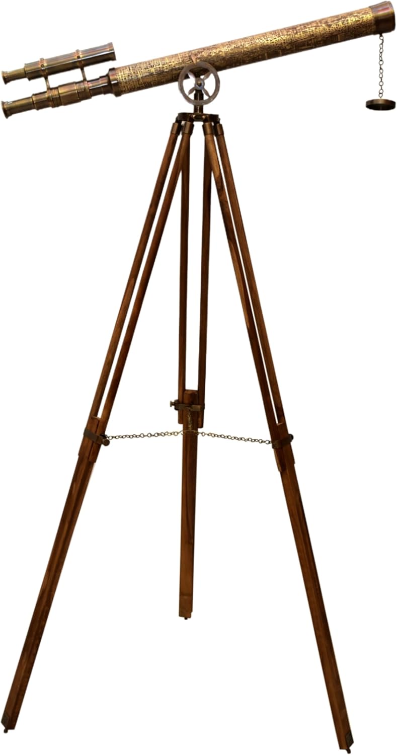 Vintage Double Barrel Telescope Spyglass with Brass and Teak