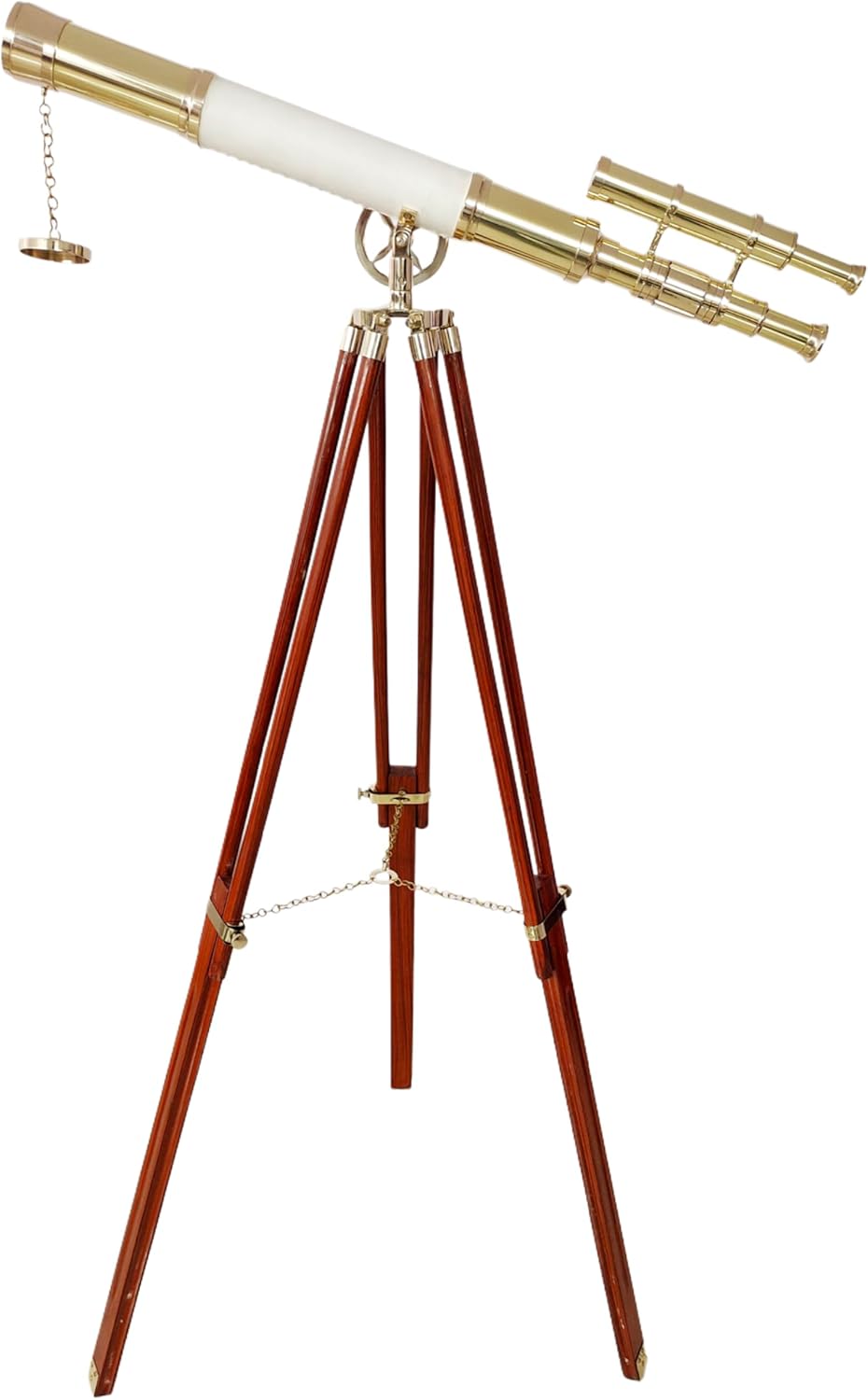 Vintage Floor Standing Telescope with Brass Finish and Wooden Tripod