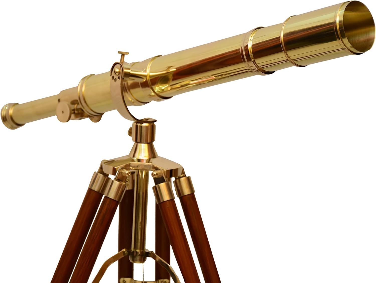 Vintage Brass High Magnification Telescope with Adjustable Wooden Tripod