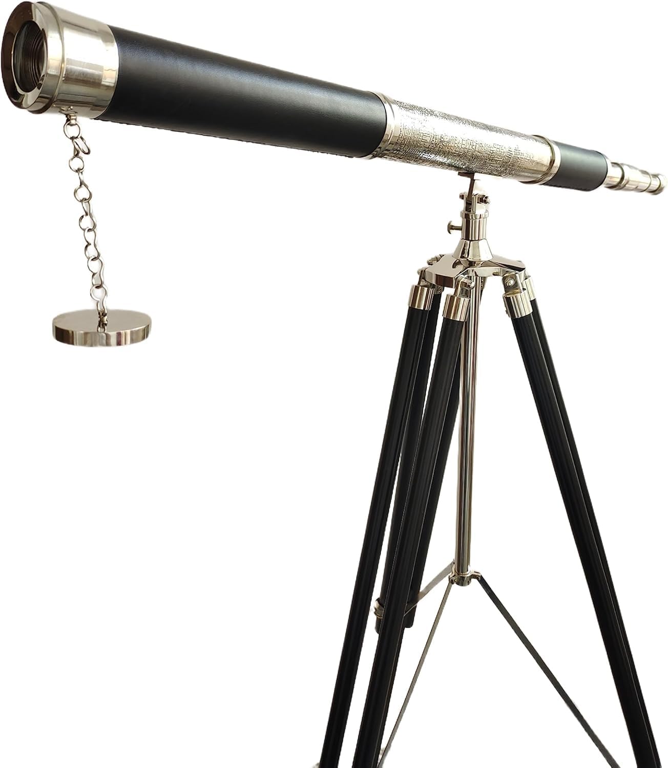 Nautical Vintage Floor Standing Brass Telescope with Black Wooden Tripod