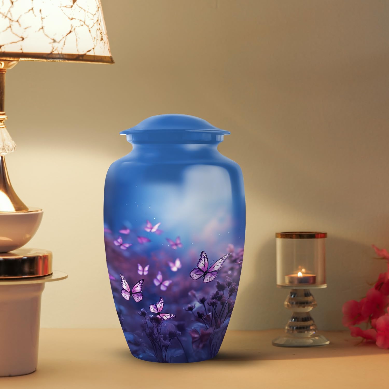 YATSKIA Purple Butterfly Urn - Decorative Cremation Urn for Human Ashes