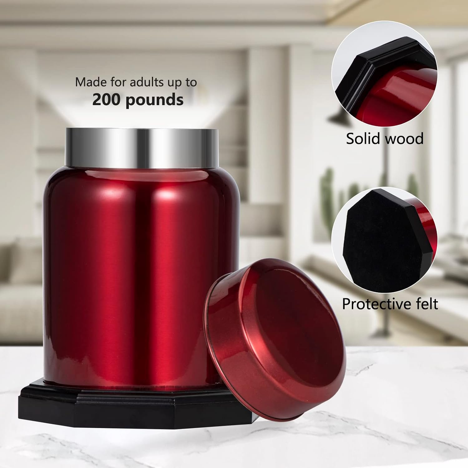 ARCHOBAN Decorative Cremation Urn for Human Ashes Wooden Base Up to 200 lbs