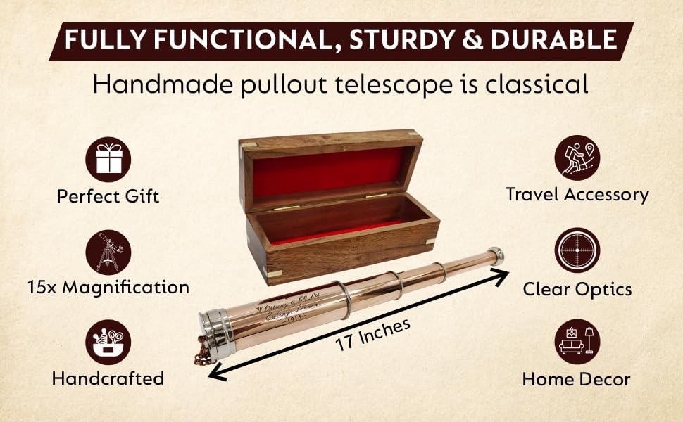 Vintage Spyglass 1915 Marine Telescope with Copper Chrome Finish