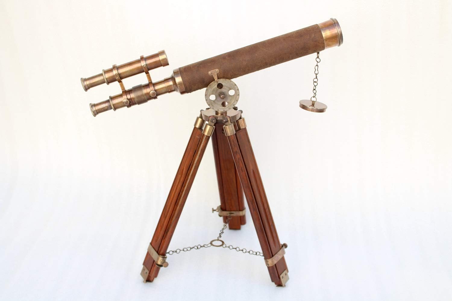 Vintage Nautical Double Barrel Telescope with Wooden Tripod