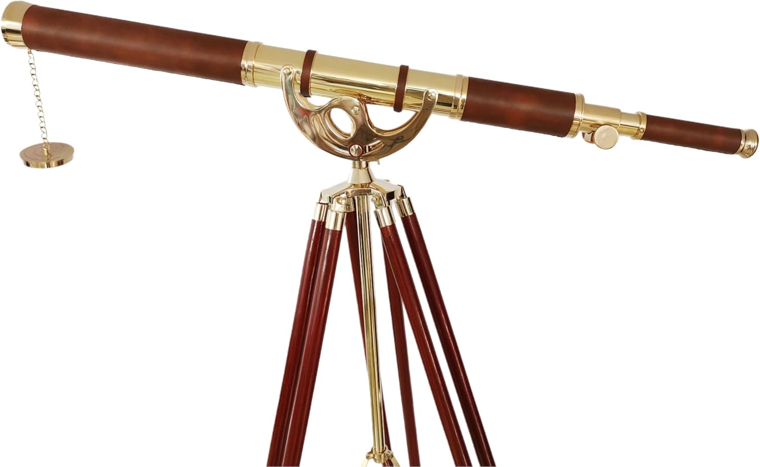 Vintage Antique Telescope with Brass Finish and Wooden Tripod