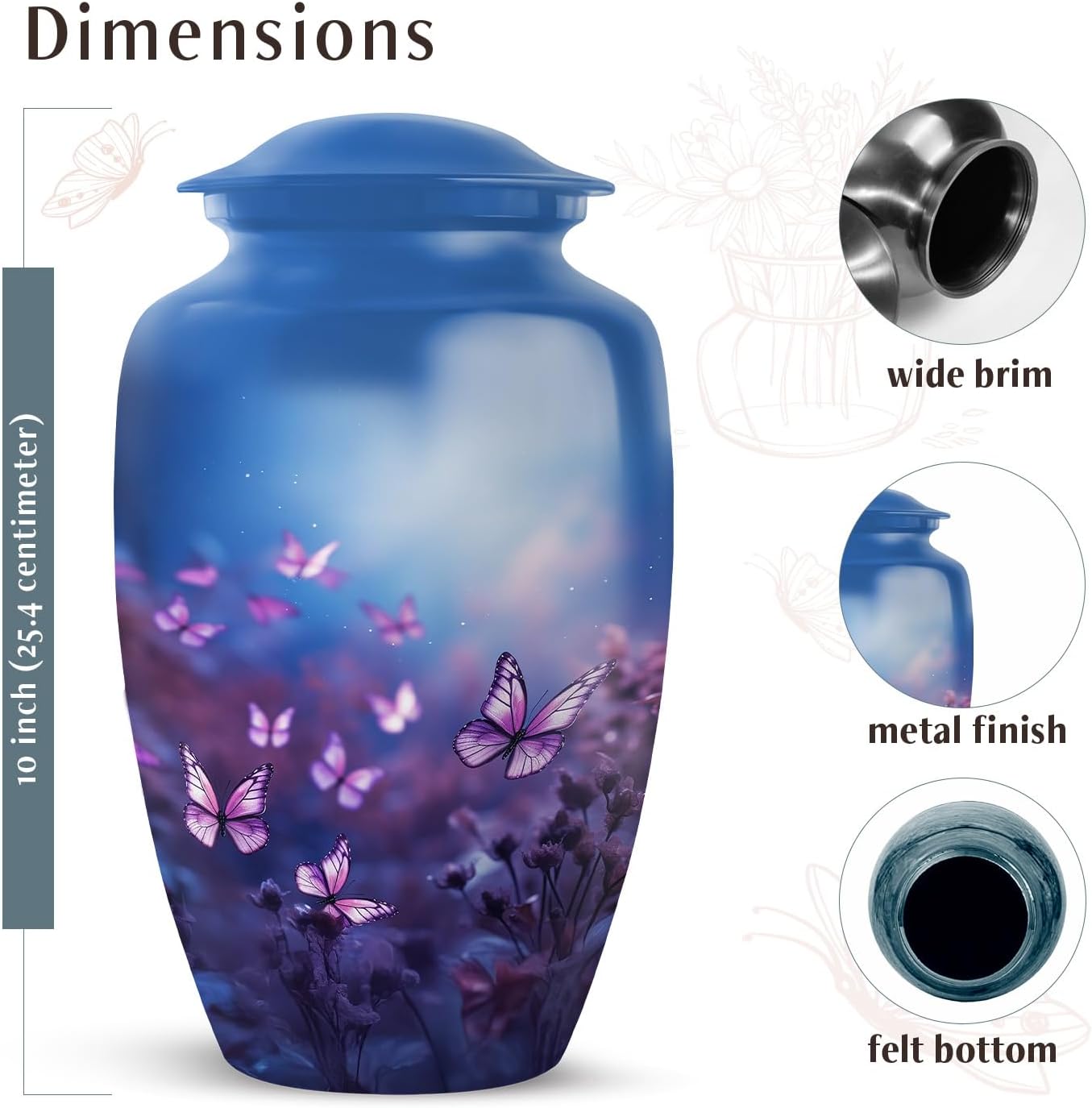 YATSKIA Purple Butterfly Urn - Decorative Cremation Urn for Human Ashes