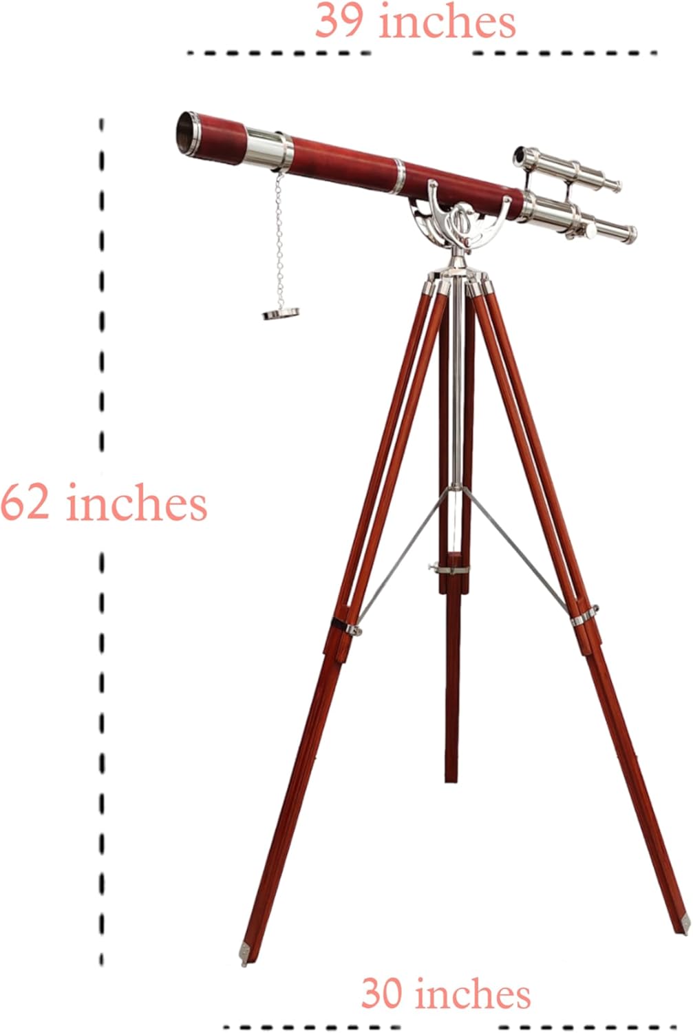 Nautical Vintage Double Barrel Telescope with Brass Mount and Brown Wooden Tripod