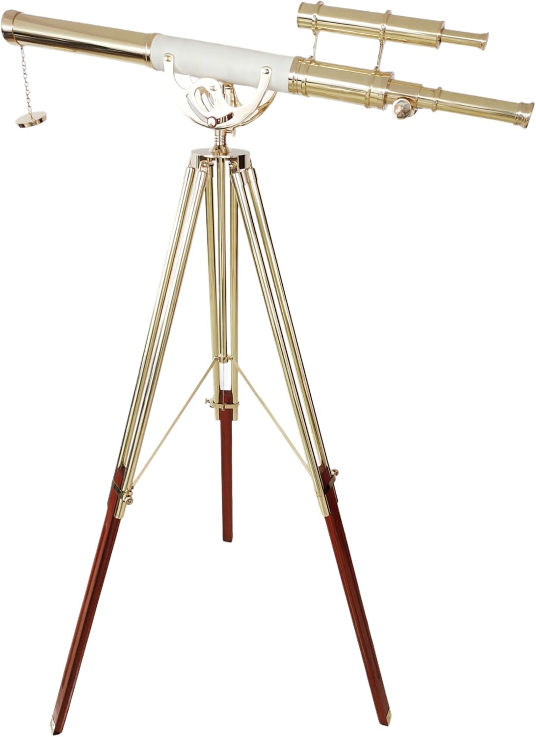 Double Barrel Shiny Brass Vintage Floor Telescope with Wooden Tripod