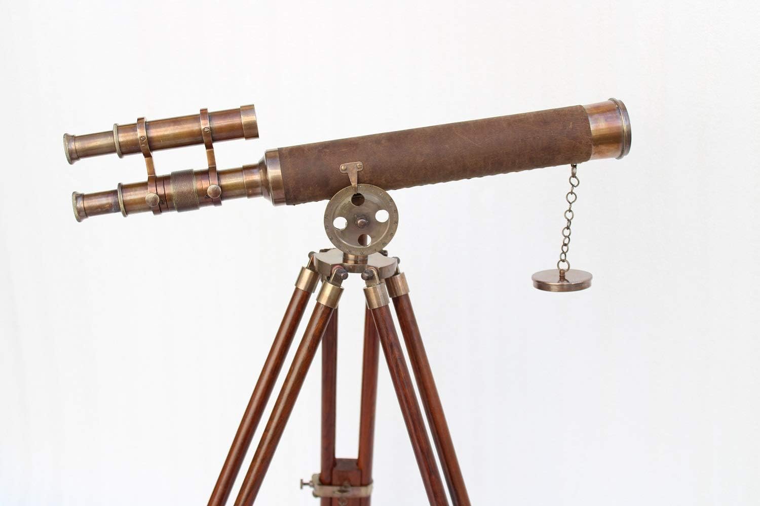 Vintage Nautical Double Barrel Telescope with Wooden Tripod
