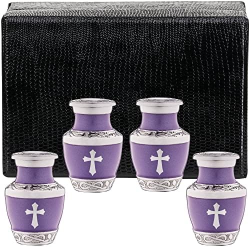 4 Purple Urns for Ashes Set - Cremation Keepsakes with Velvet Box
