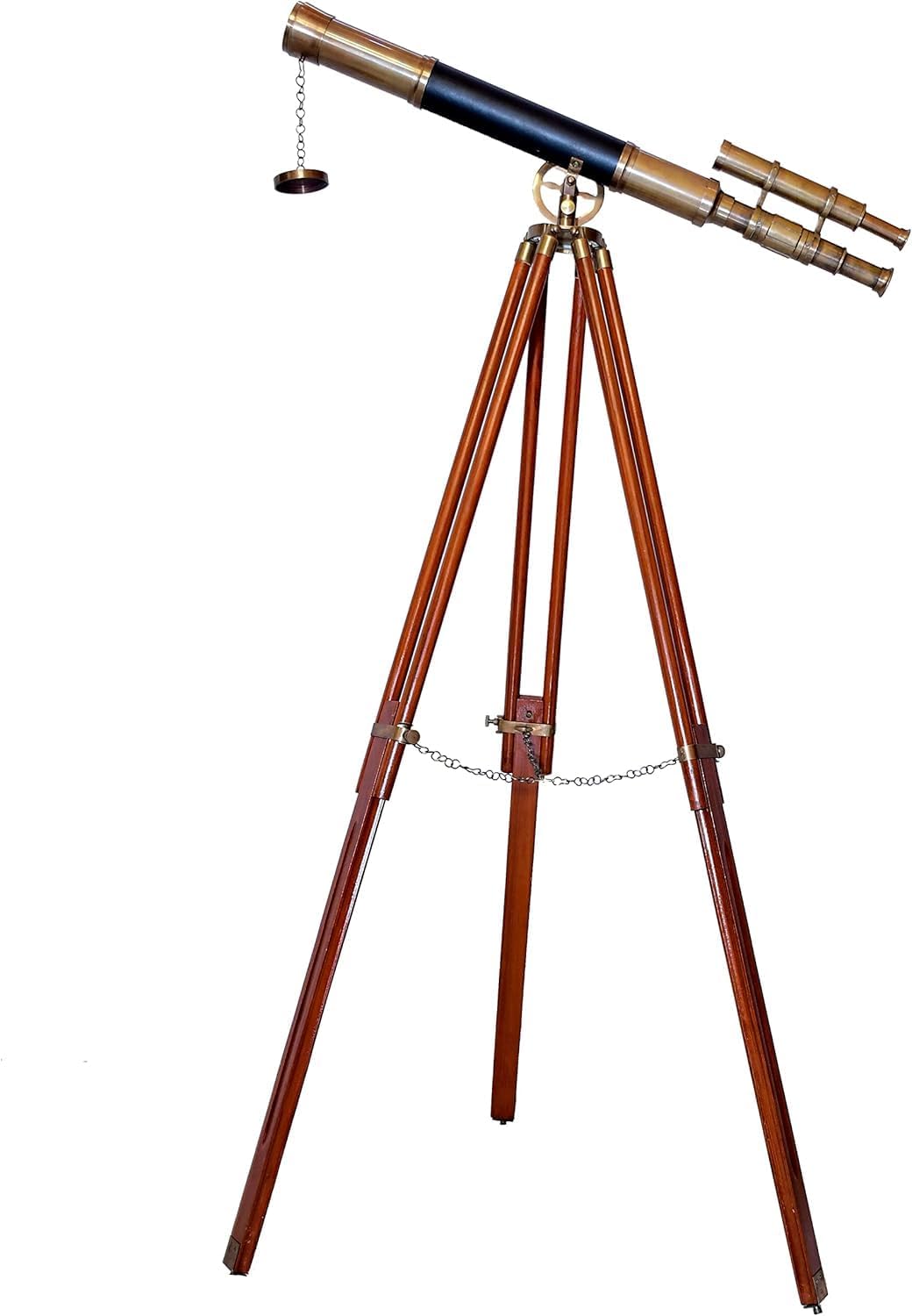 Vintage Marine Brass Telescope Double Barrel Floor Standing Wooden Tripod Decor