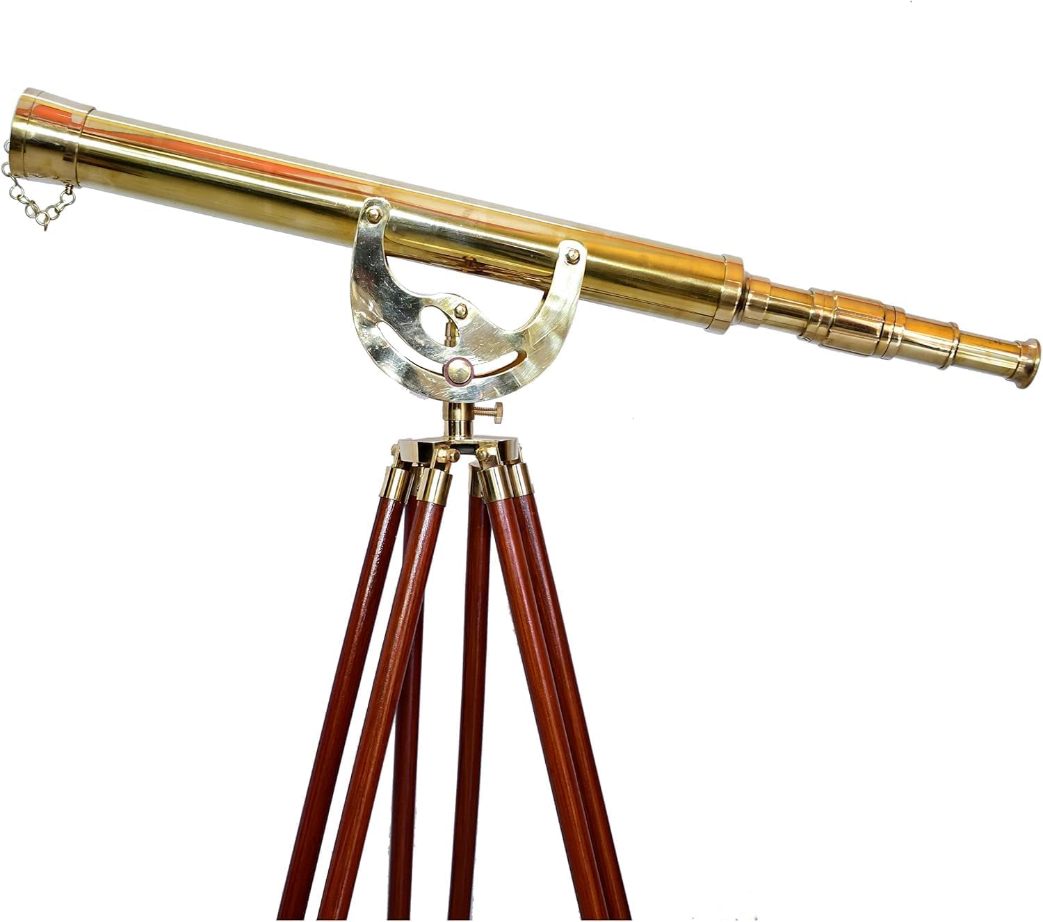 Handmade Shiny Brass Telescope Floor Standing Wooden Tripod Home Decor