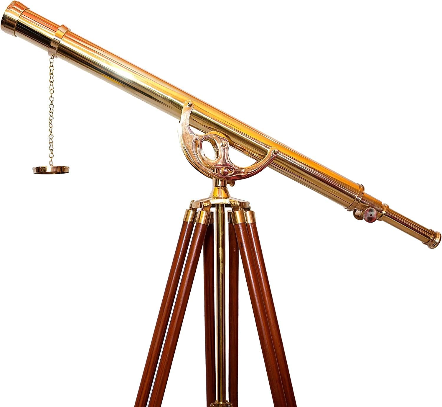 Nautical Shiny Brass Vintage Telescope with Wooden Tripod
