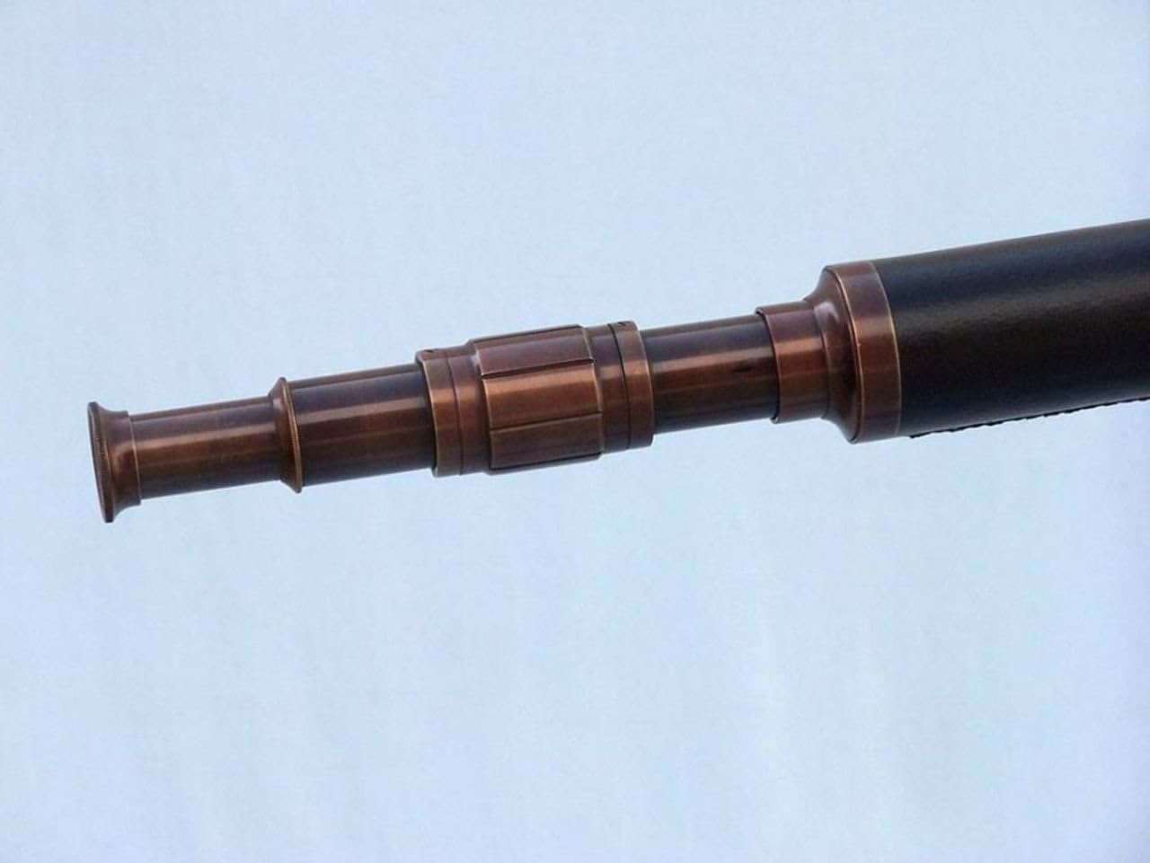 Hampton Nautical Floor Standing Antique Copper Leather Harbor Master Telescope 60 Inch