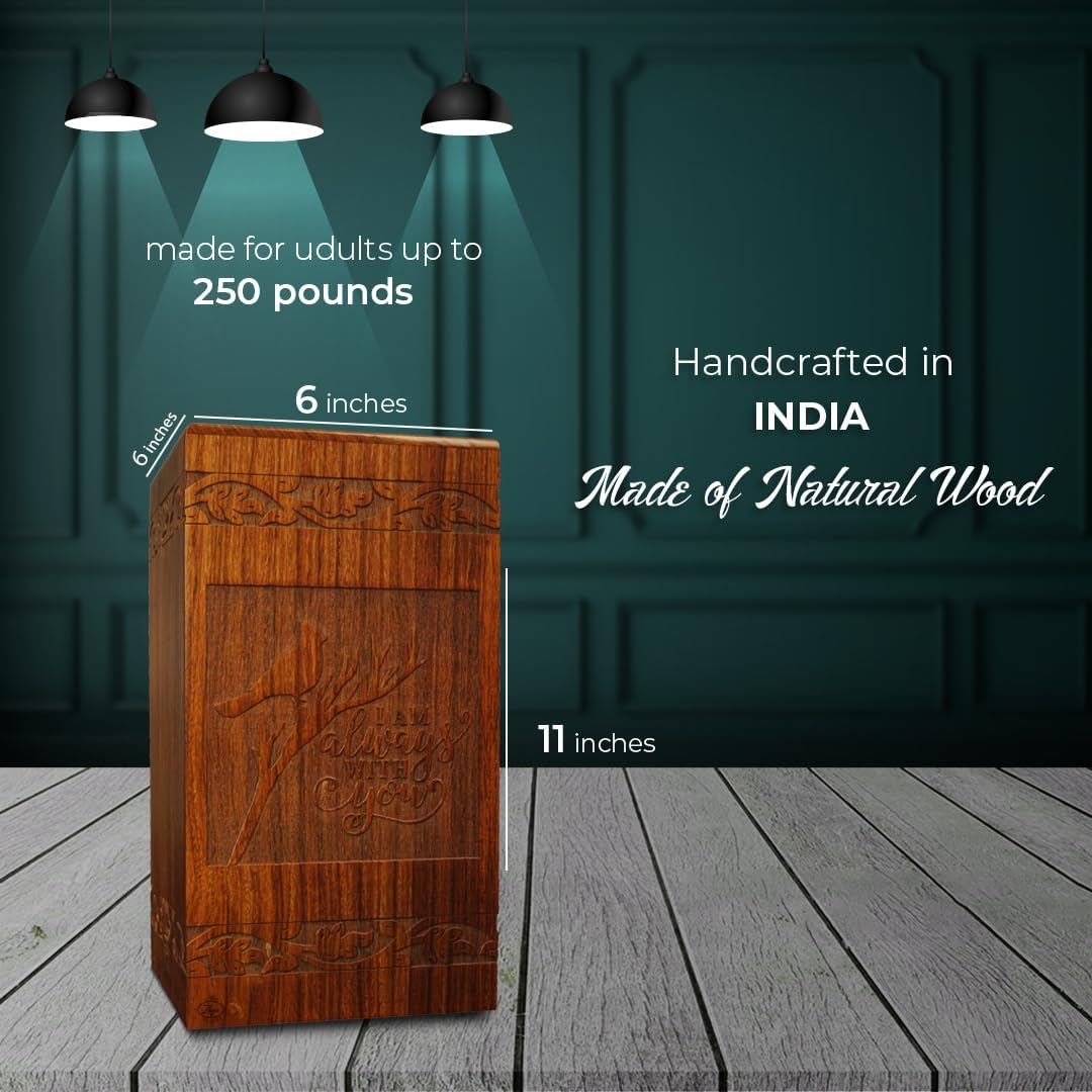 Ziya Cardinal Wooden Urn for Human Ashes Large Adult Cremation Urn with Satin Bag