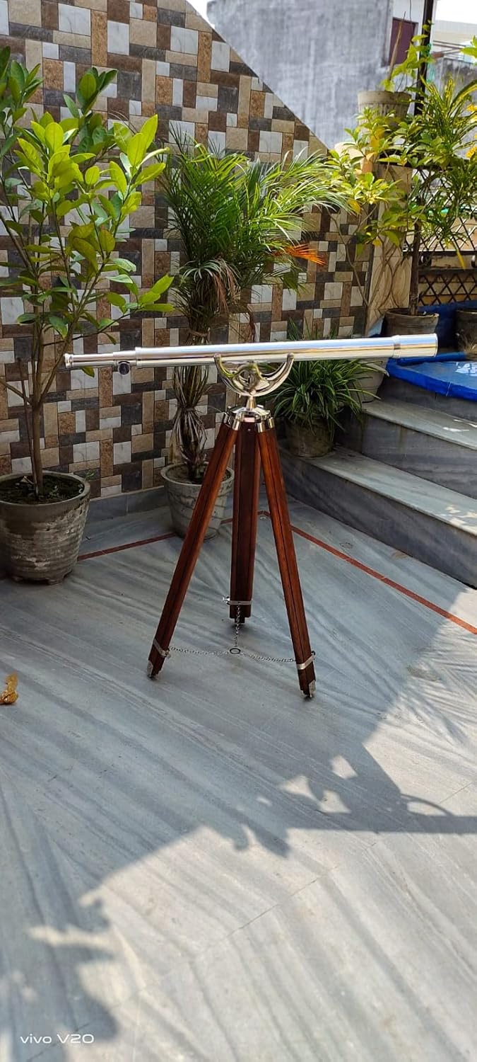 Vintage Ship Tripod Telescope Brass Nickel Decor