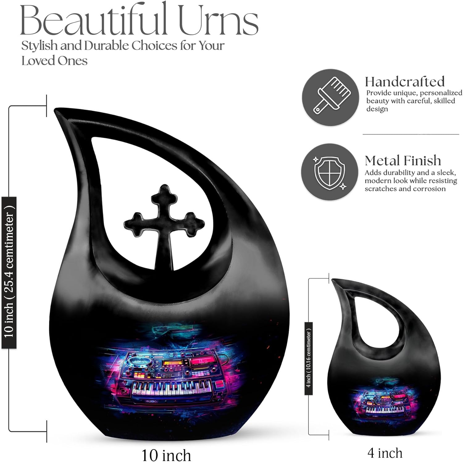 Music Keyboard Cremation Urn for Human Ashes - 10 Inch Decorative Urn for Dad and Mom