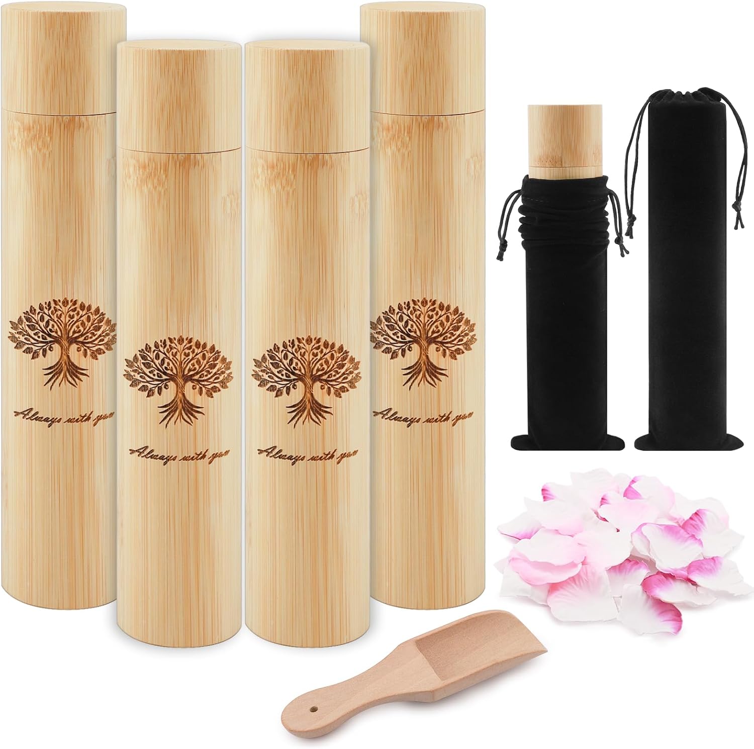 Set of 4 Biodegradable Bamboo Scattering Urns for Human Ashes - Tree of Life