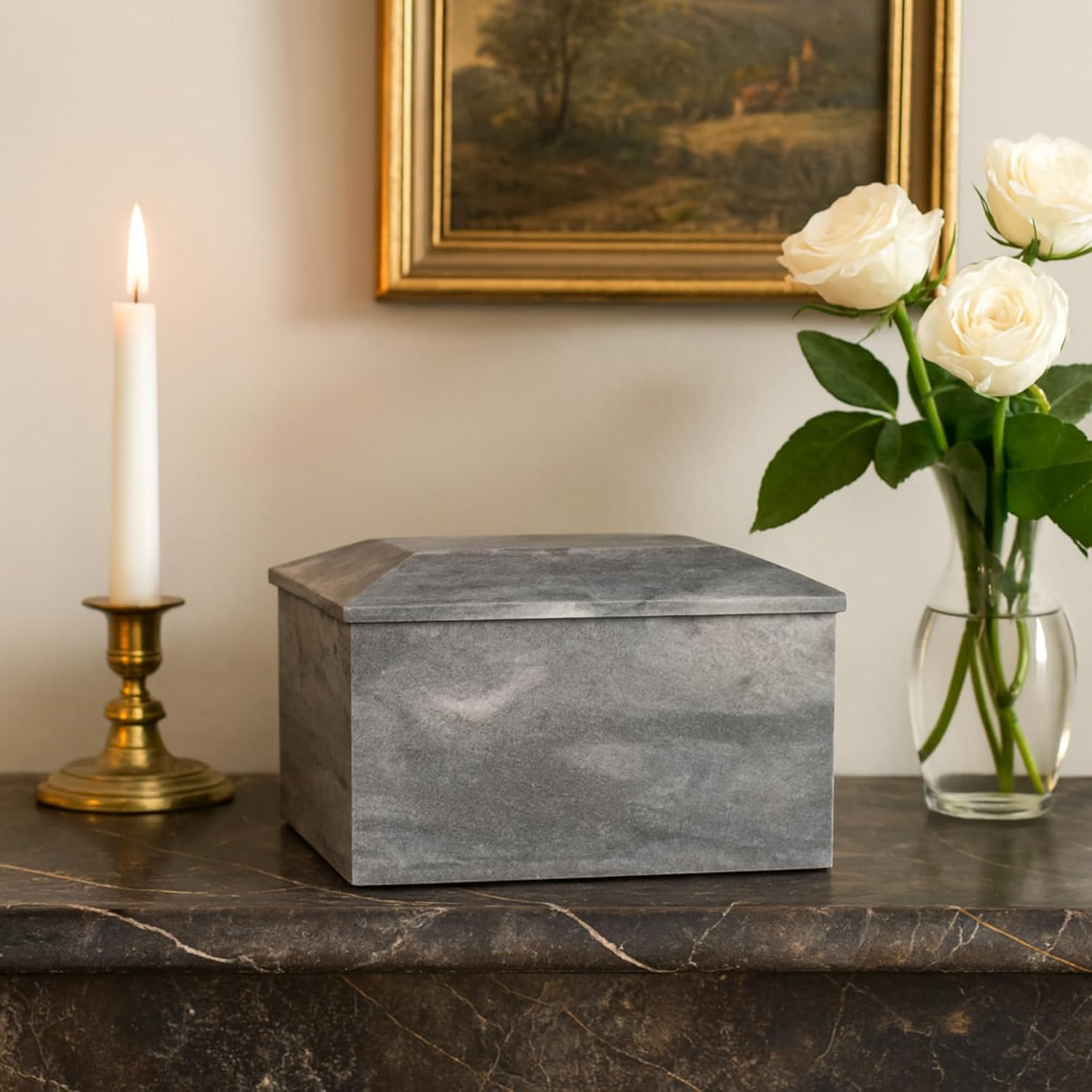 Bey-Berk Deering Moments Marble Cremation Urn for Human Adult Size Grey