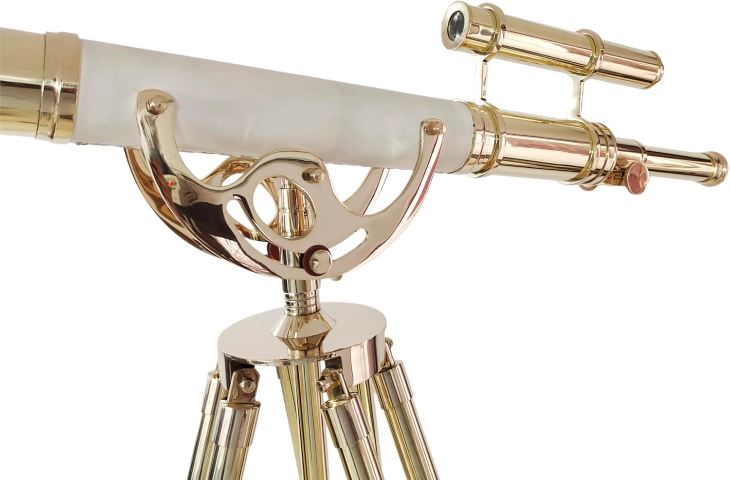 Double Barrel Shiny Brass Vintage Floor Telescope with Wooden Tripod