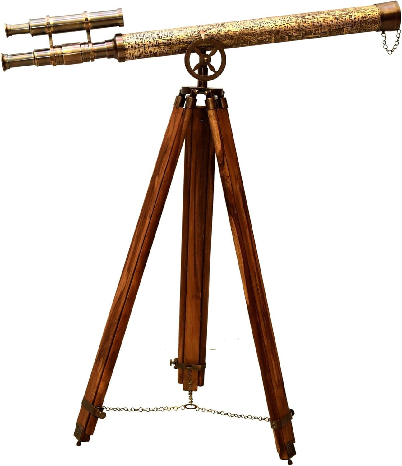 Vintage Double Barrel Telescope Spyglass with Brass and Teak