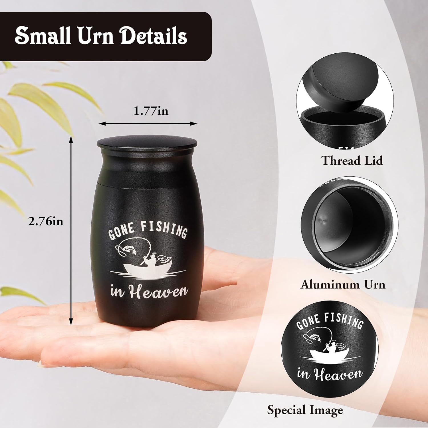 SOITIS Customized Small Urns for Human Ashes - 276 Inches Black Aluminum Urn with Secure Lid