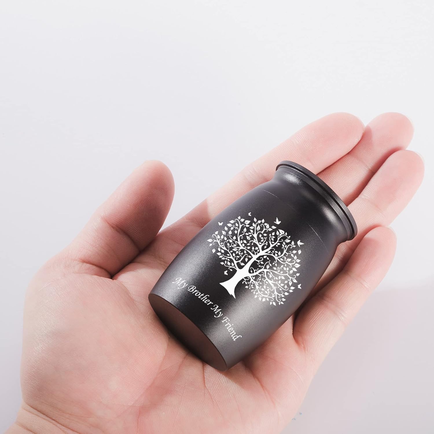 Small Cremation Urn for Sharing Handcrafted Black Keepsake Urn with Tree of Life Engraving