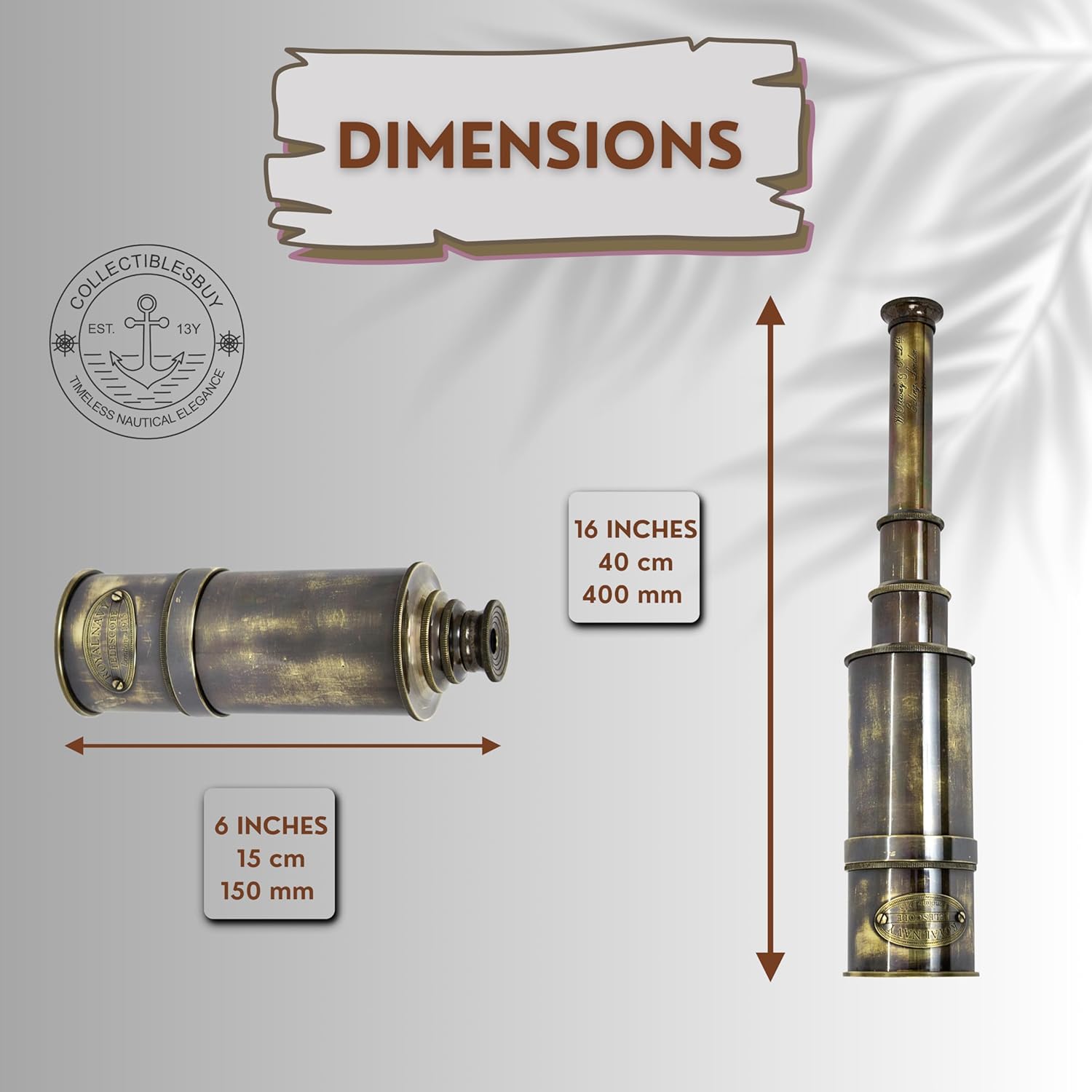 Brass Nautical Telescope 16 Inch Vintage Spyglass with 15x Magnification