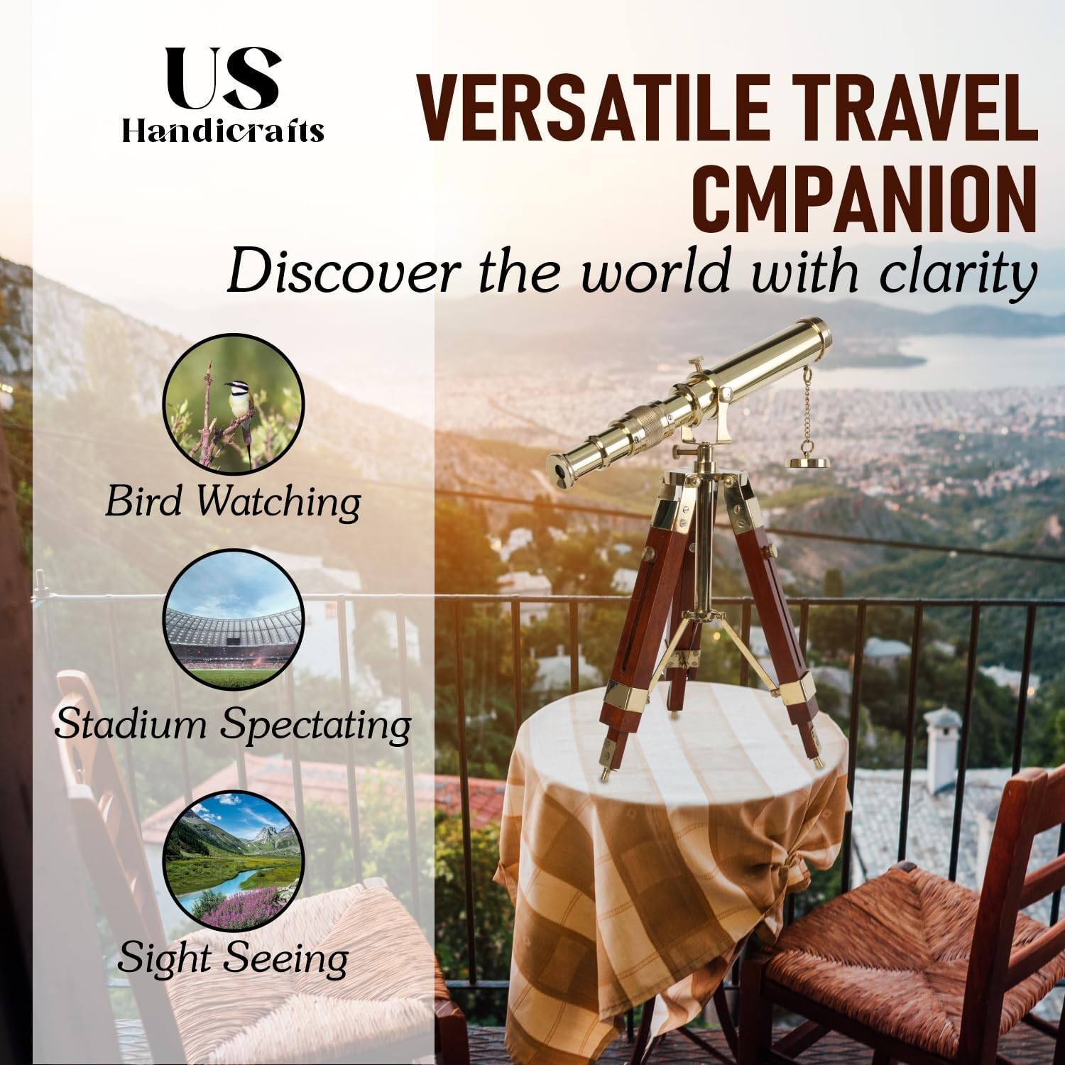 Vintage Brass Telescope with DF Lens and Tripod Stand