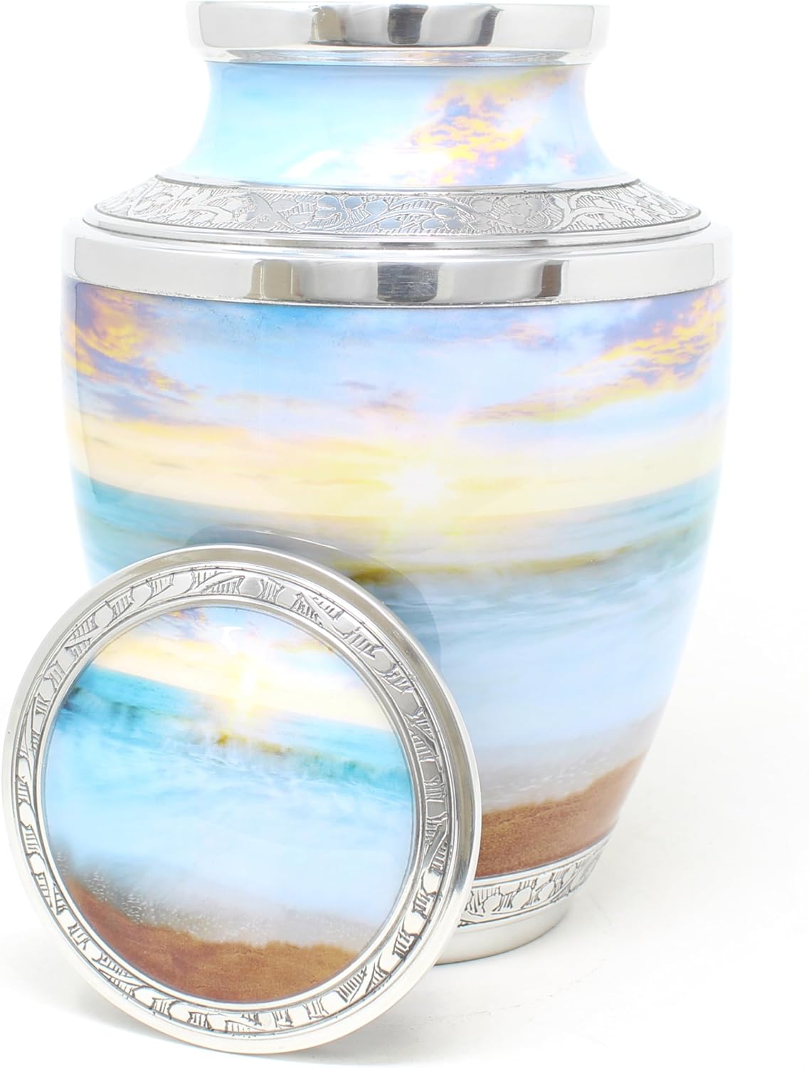 Beach Waves and Sunset Decorative Cremation Urn for Human Ashes - Large
