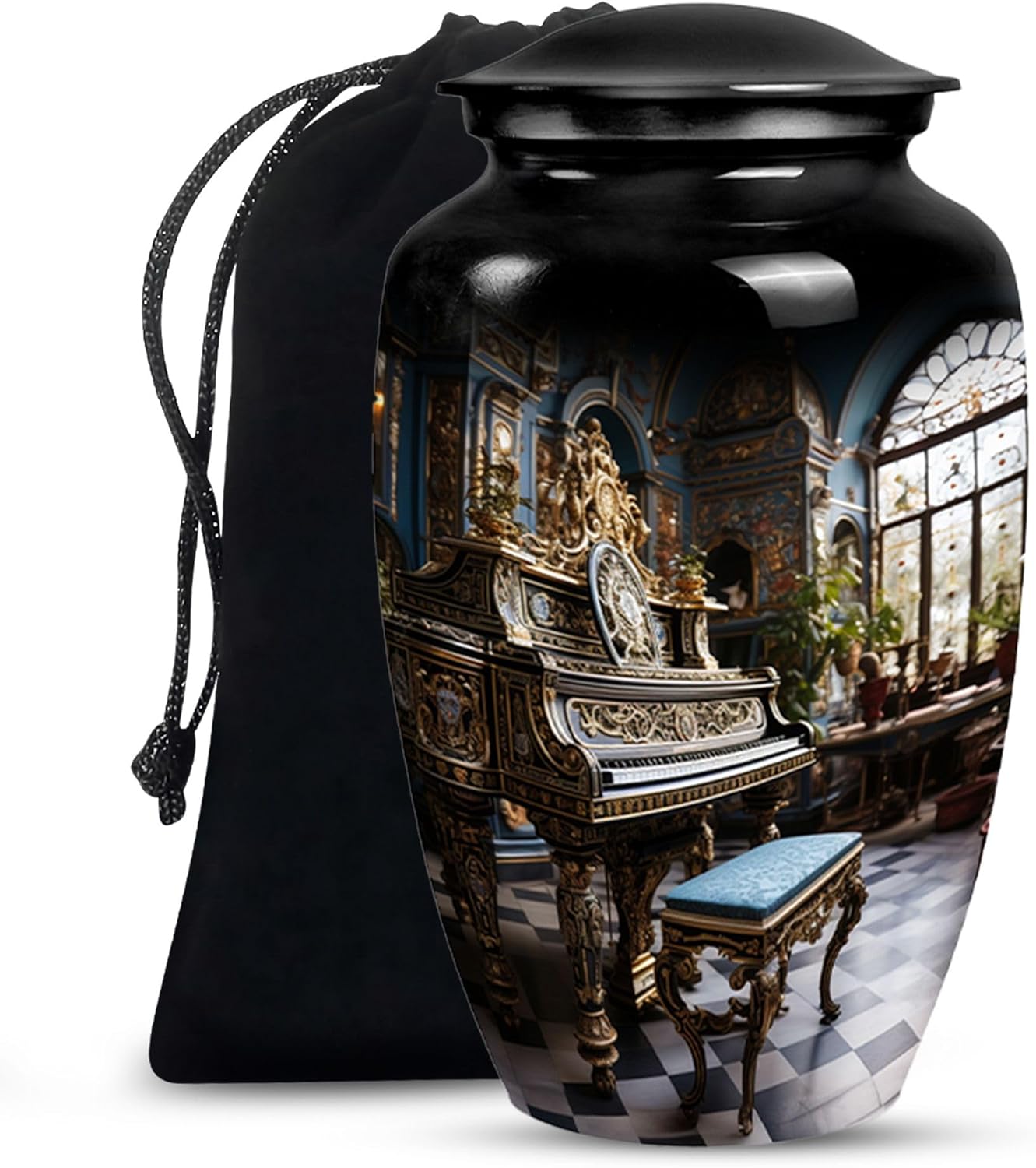 Piano Beautiful Look Cremation Urn 10 Inch Black Decorative Urn for Dad and Mom