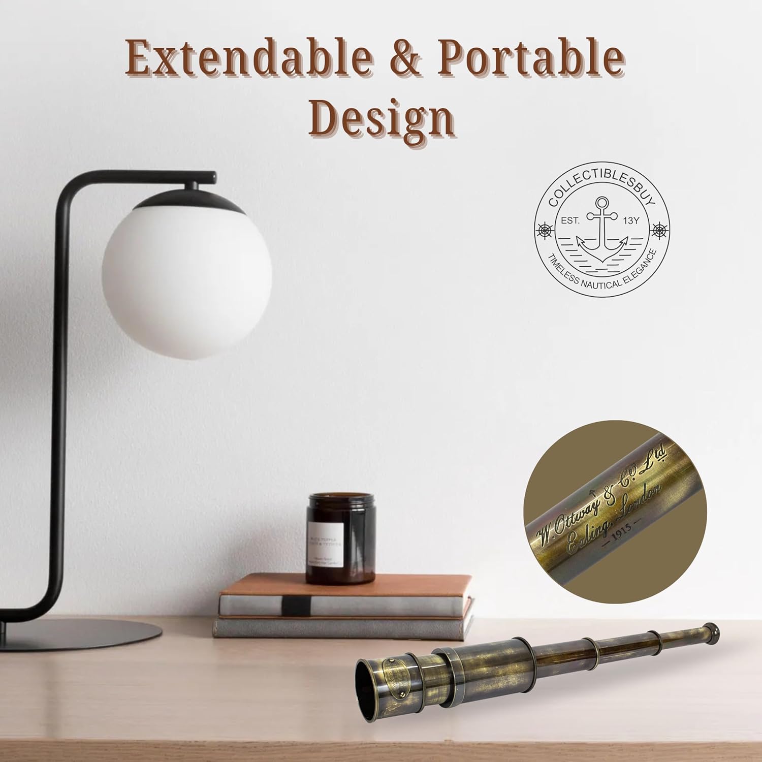 Brass Nautical Telescope 16 Inch Vintage Spyglass with 15x Magnification