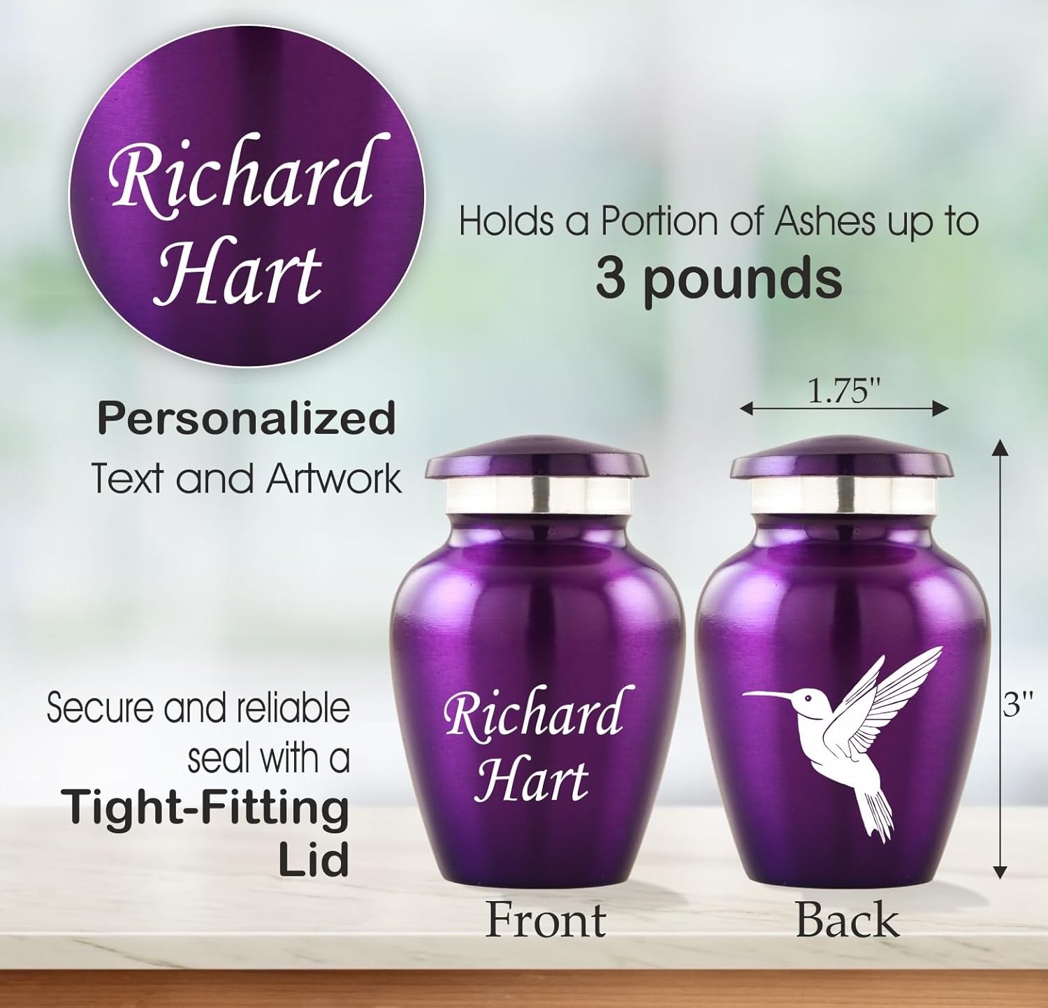 Personalized Engraving Hummingbird Cremation Urn - Decorative Keepsake for Human Ashes