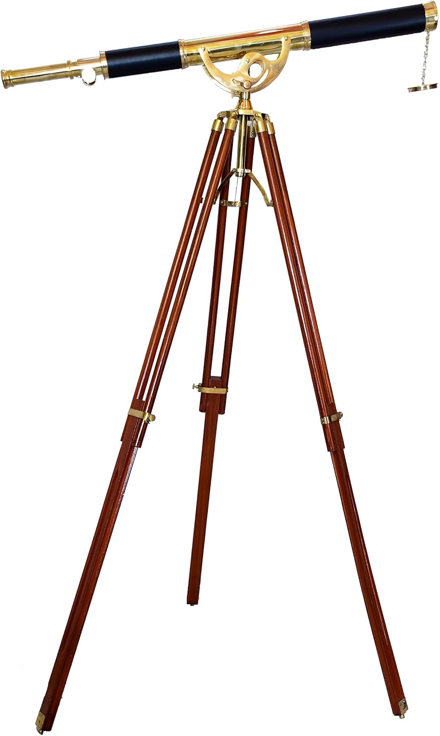 Vintage Nautical Brass Telescope with Black Leather Cover