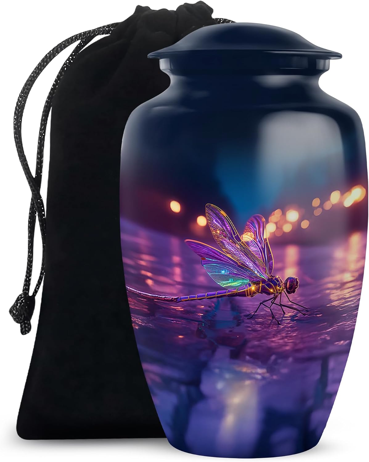 Dragonfly Memorial Urn for Adult Human Ashes Handcrafted Blue Purple Urn for Mom Dad 10 Inch