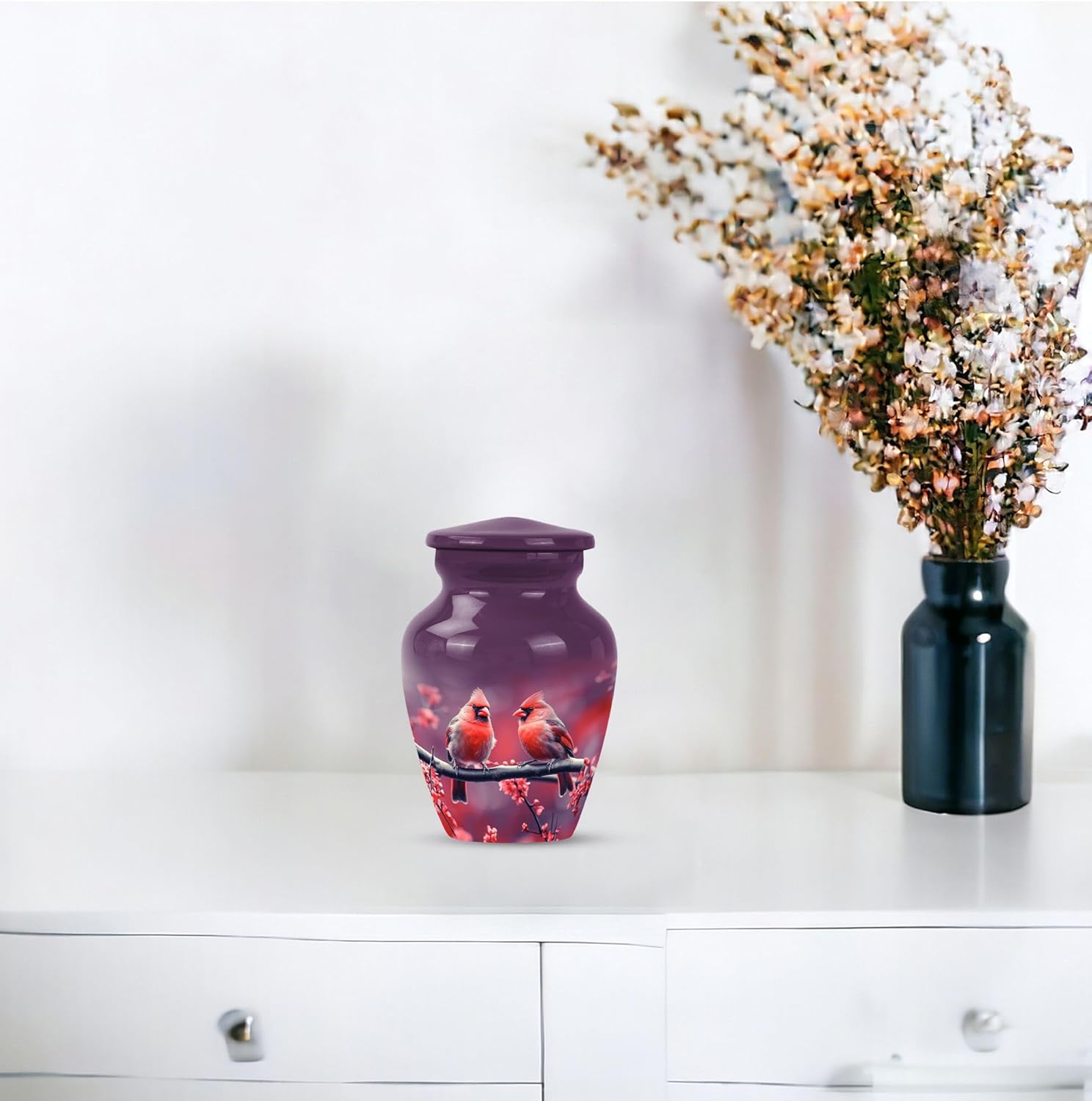 Cardinal Decorative Urns Set of 4 - Black Ash Urns for Cremation