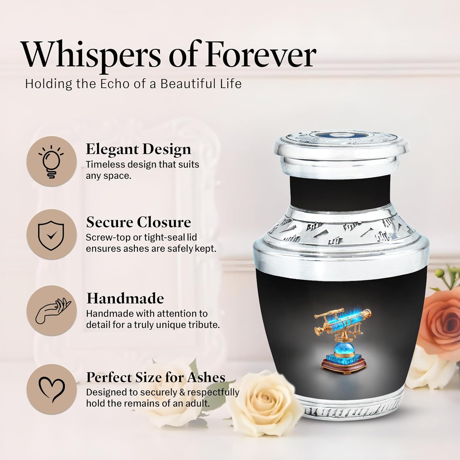 Telescope Decorative Urns Set of 2 - 3 Inch Keepsake Urns for Adult Ashes