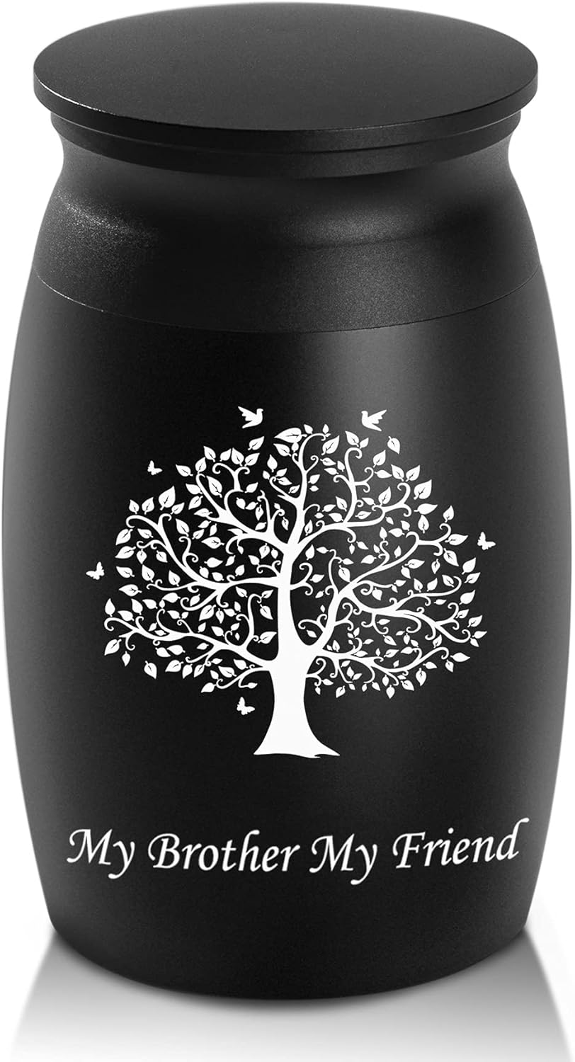 Small Cremation Urn for Sharing Handcrafted Black Keepsake Urn with Tree of Life Engraving