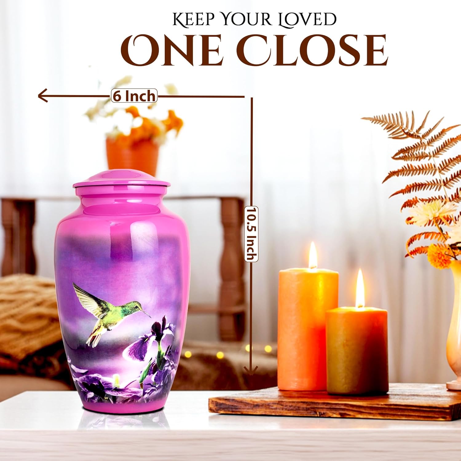 Purple Hummingbird Cremation Urn for Adults - Large Decorative Memorial