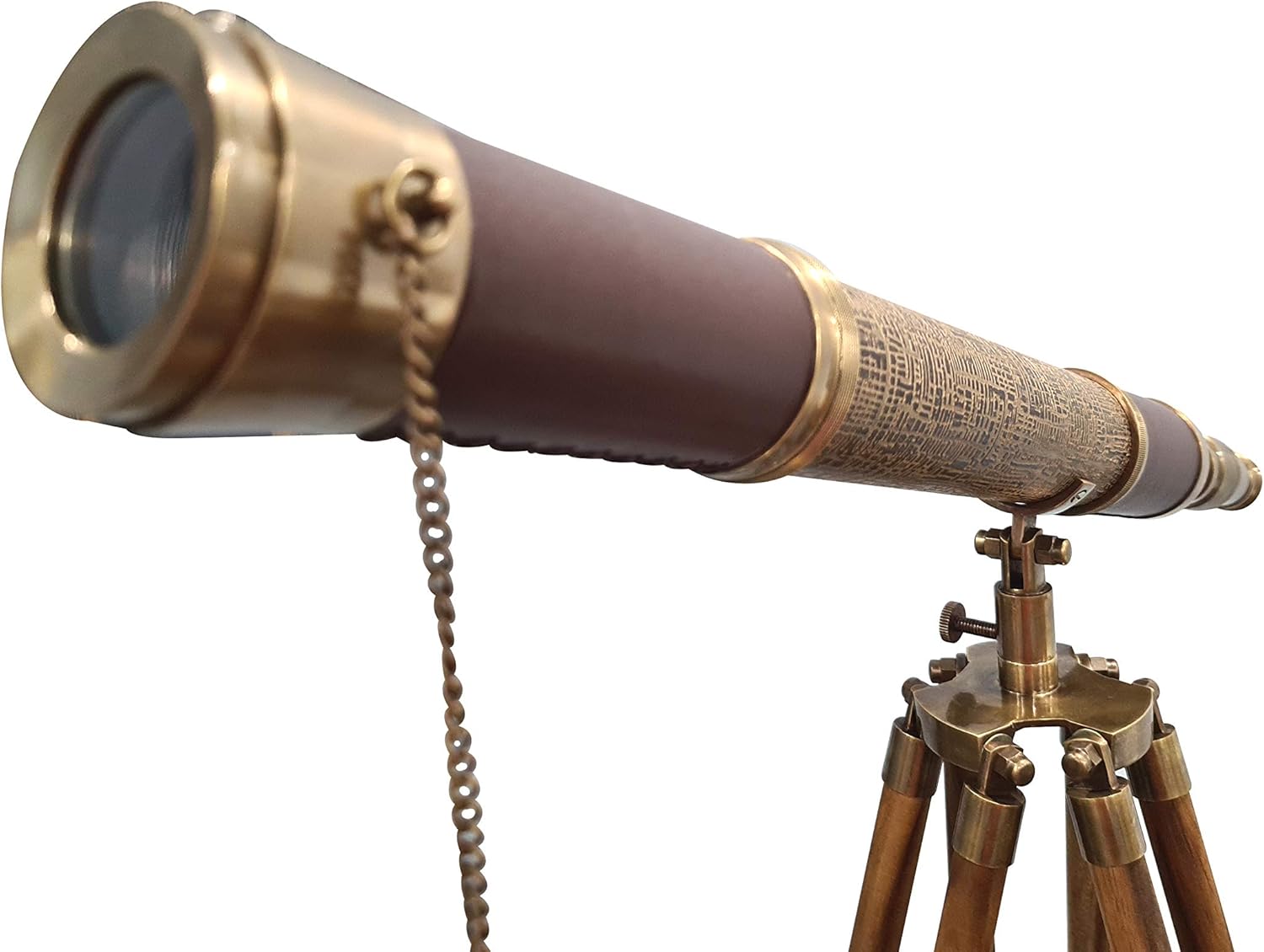 Vintage Antique Nautical Telescope with Adjustable Wooden Tripod