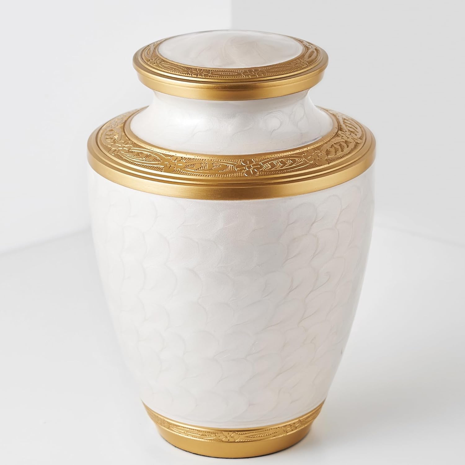 Aspen Studio White Gold Brushed Urn for Adult Human Ashes - Large Handcrafted Aluminum Urn