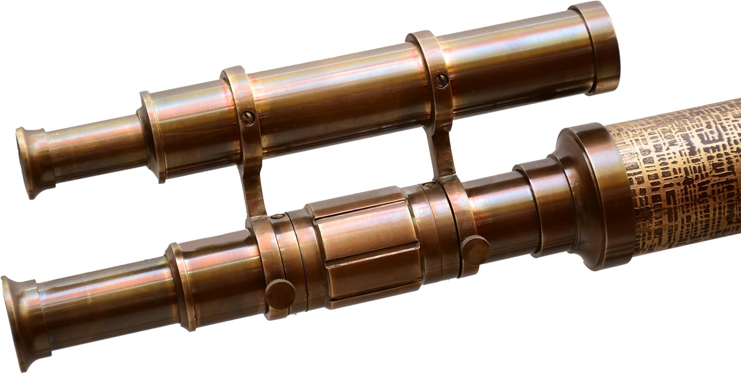 Vintage Double Barrel Telescope Spyglass with Brass and Teak