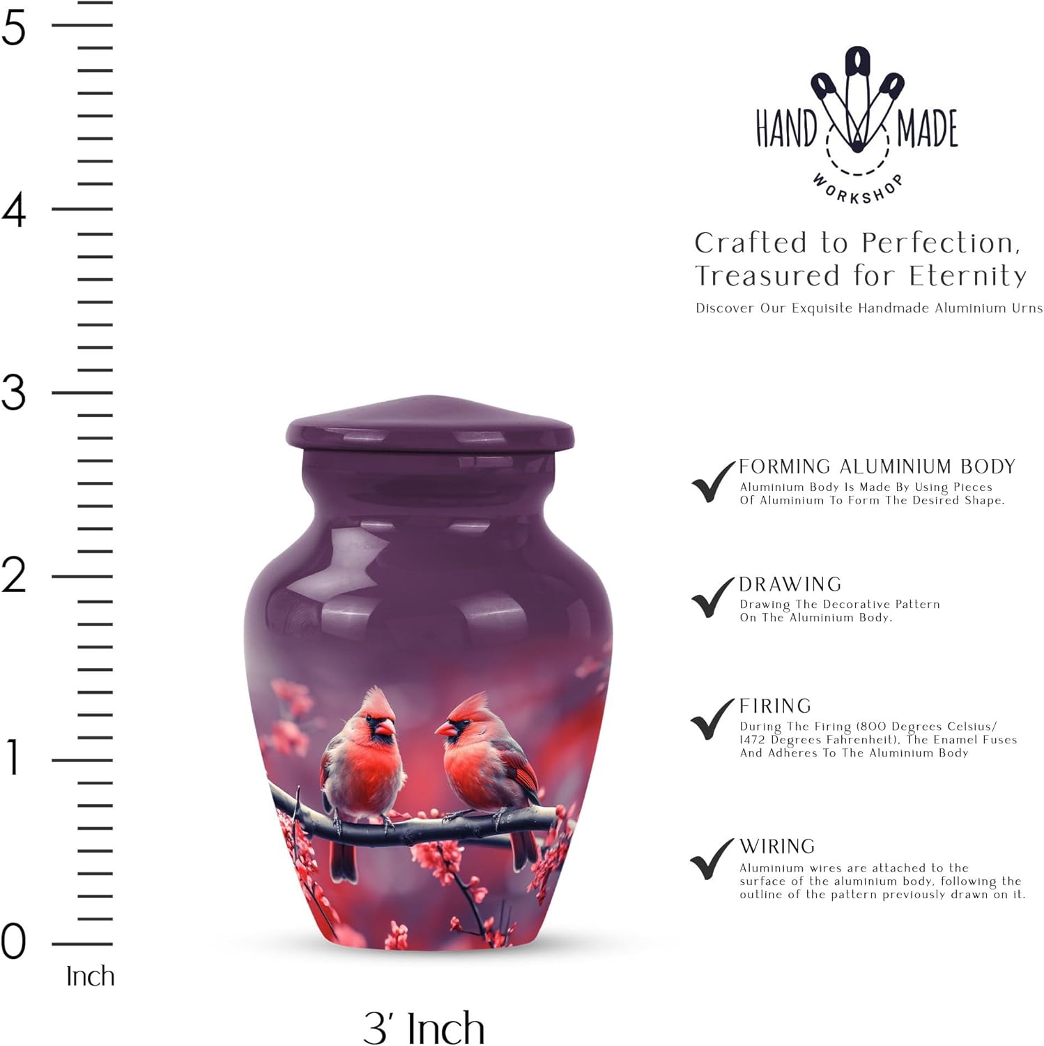 Cardinal Decorative Urns Set of 4 - Black Ash Urns for Cremation