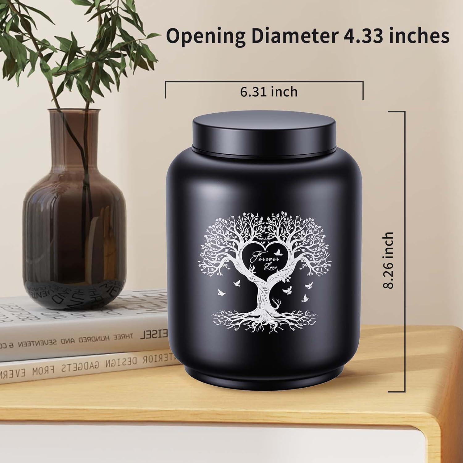 Cremation Urn for Adult Male Ashes - 200 Cubic Inches Stainless Steel Urn with Tree of Life Design