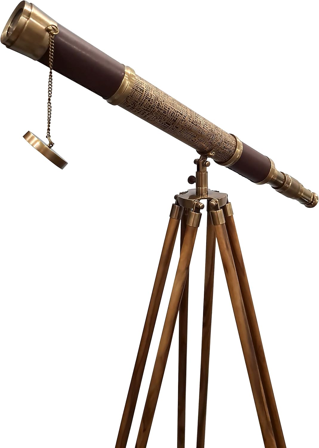 Vintage Antique Nautical Telescope with Adjustable Wooden Tripod